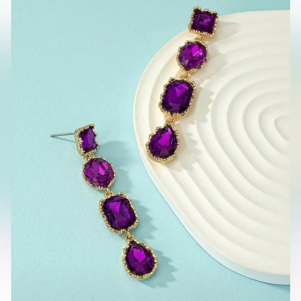 Bohemian purple stone drop earrings A278
